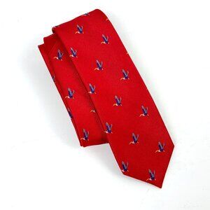 Tattersall London Men's Silk Necktie Red With Flying Blue Ducks